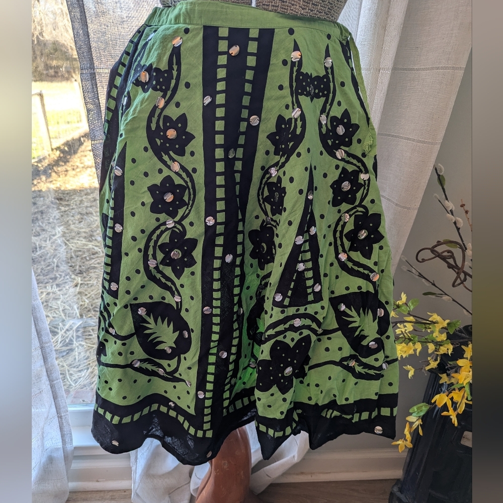 Green And Black Floral Skirt